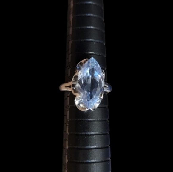 VINTAGE .925 Scalloped Sterling 5 Carat Marquise Cut Aquamarine Stone - Picture 14 of 15